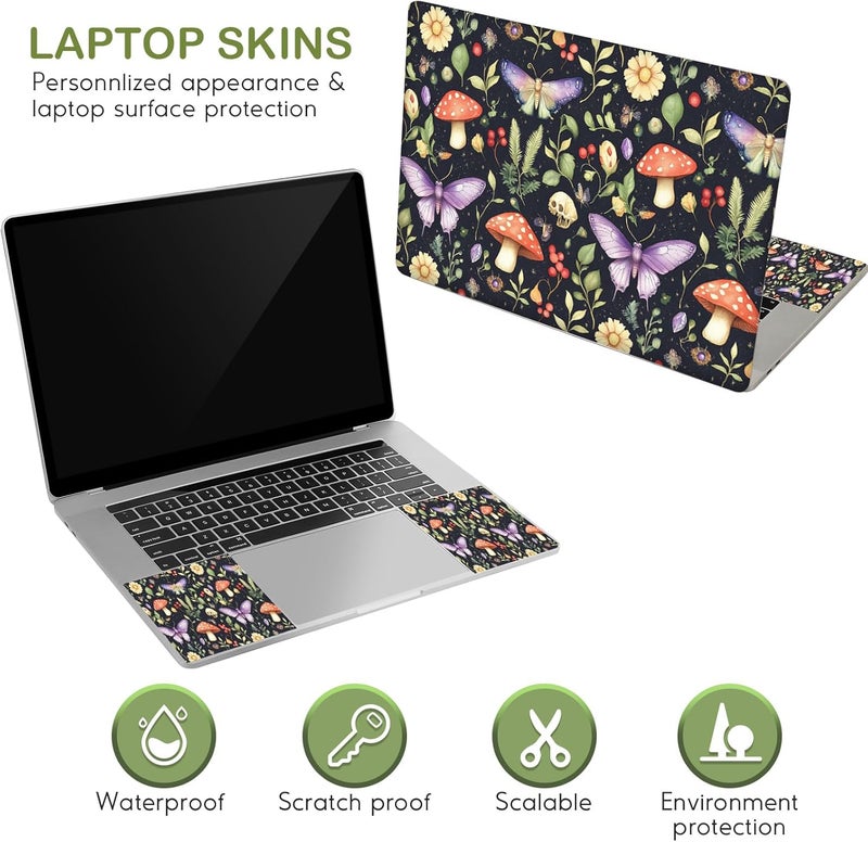 DINKY Laptop Notebook Skin Sticker Cover Decal, 13 13.3 14 15 15.4 15.6 inch Laptop Vinyl Skin Sticker Cover Soft Art Protector Netbook (Mushroom Butterfly) - Image 4